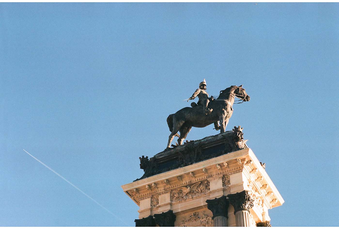 Bird, airplane and monument in Madrid